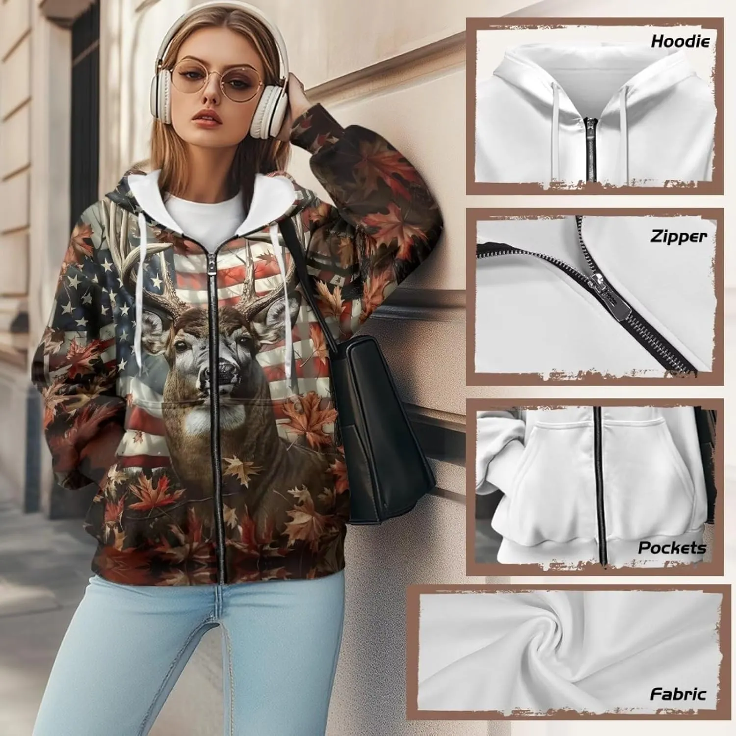 DISNIMO Cute Zip Up Hoodies for Women Y2K Jacket Graphic Sweatshirt Size XS-XL