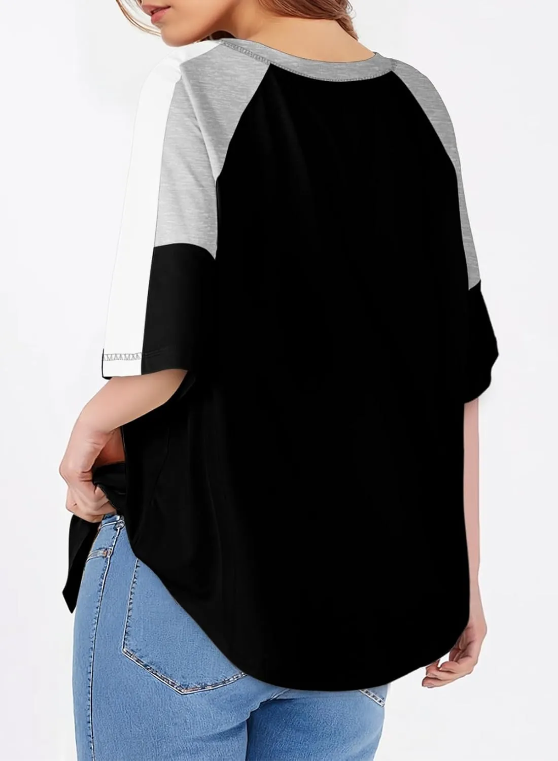 Dokotoo Womens Tops Color Block Crewneck Short Sleeve T Shirts Casual Oversized Summer Outfits