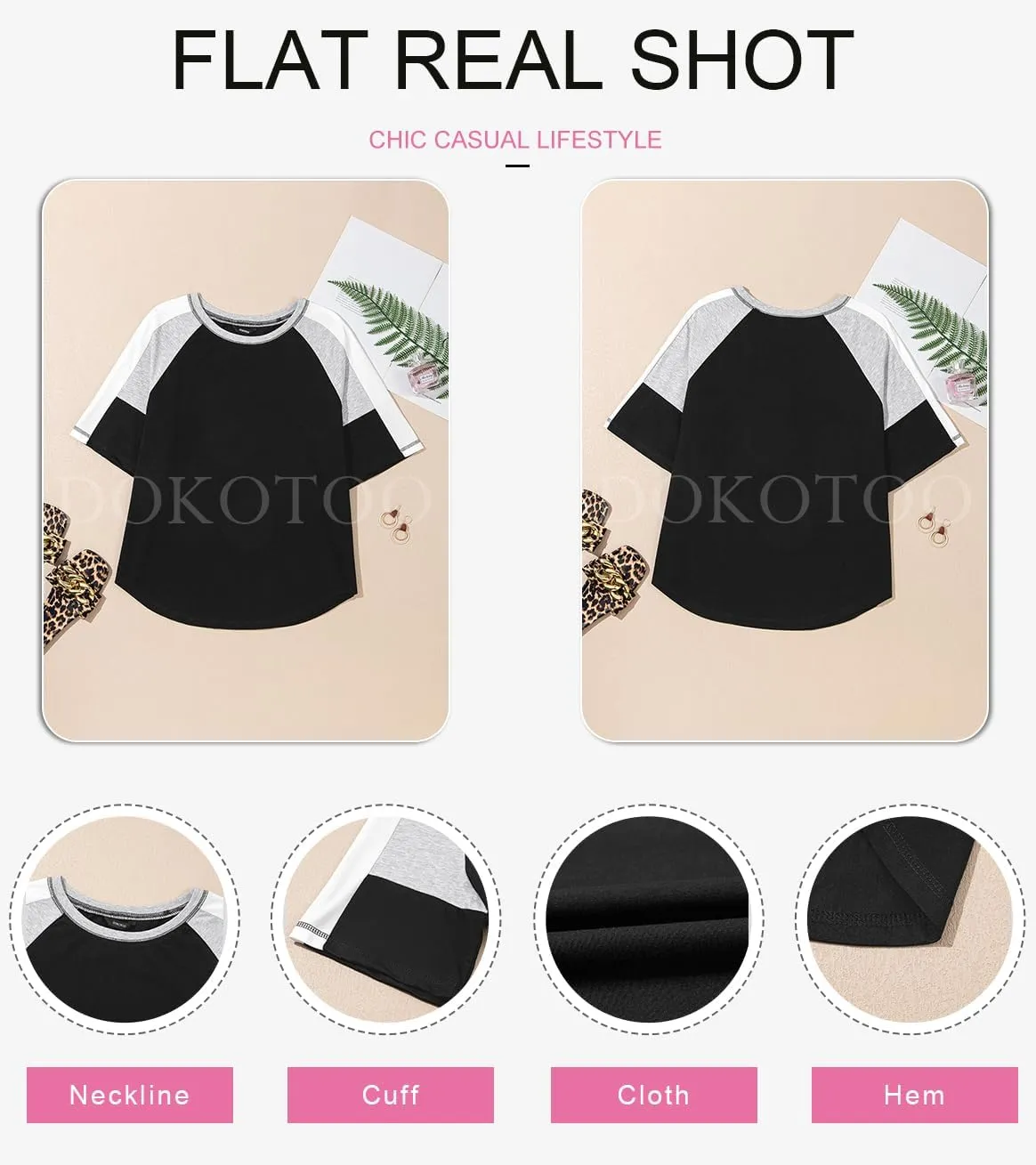 Dokotoo Womens Tops Color Block Crewneck Short Sleeve T Shirts Casual Oversized Summer Outfits