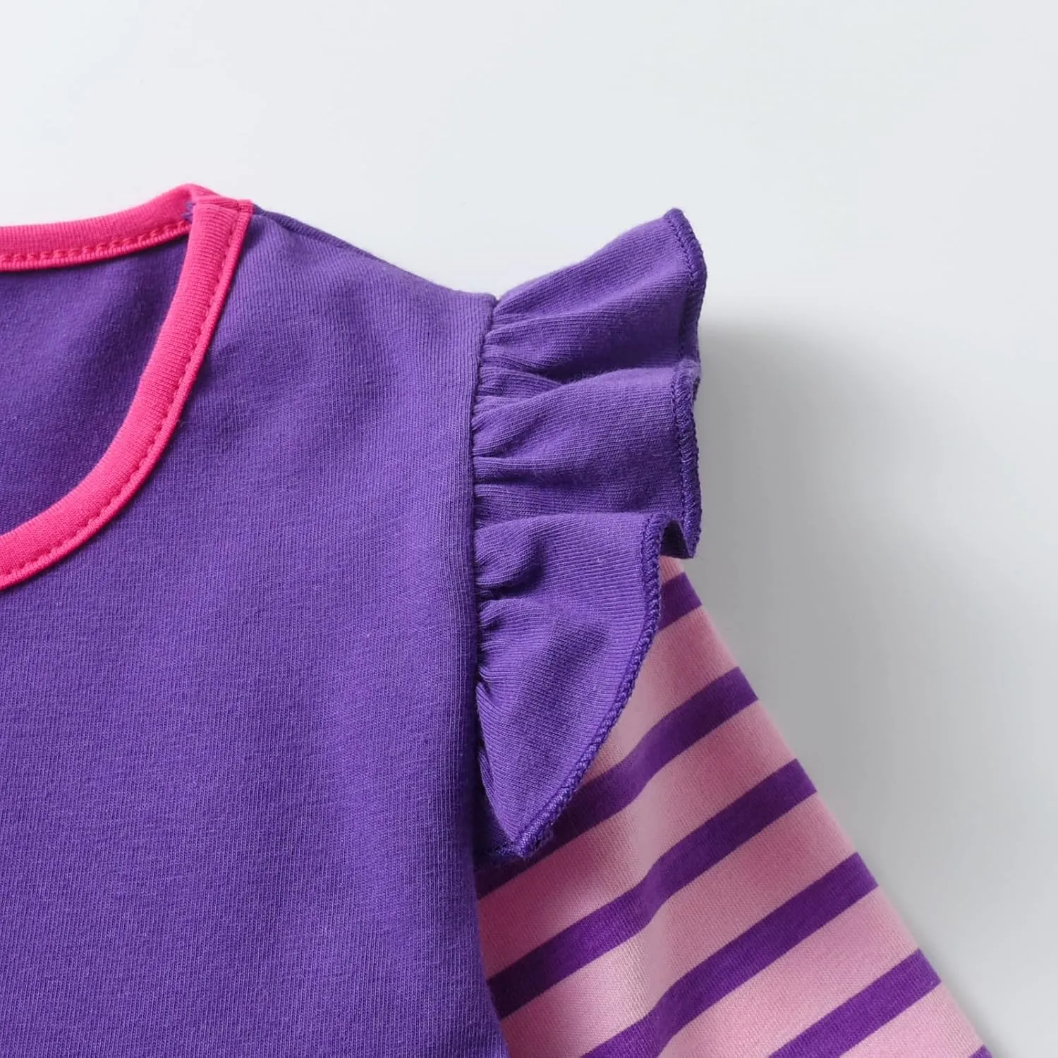 DXTON Toddler Girls Long Sleeve Dress Stripe Rainbow Ruffle Cotton Casual Tunic Shirt Fall Winter School Dress