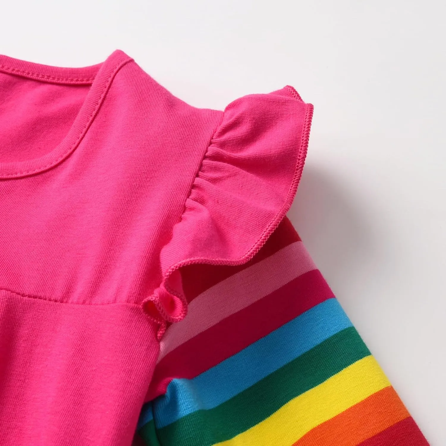 DXTON Toddler Girls Long Sleeve Dress Stripe Rainbow Ruffle Cotton Casual Tunic Shirt Fall Winter School Dress