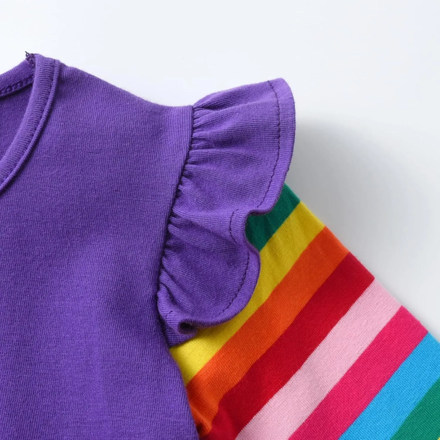 DXTON Toddler Girls Long Sleeve Dress Stripe Rainbow Ruffle Cotton Casual Tunic Shirt Fall Winter School Dress