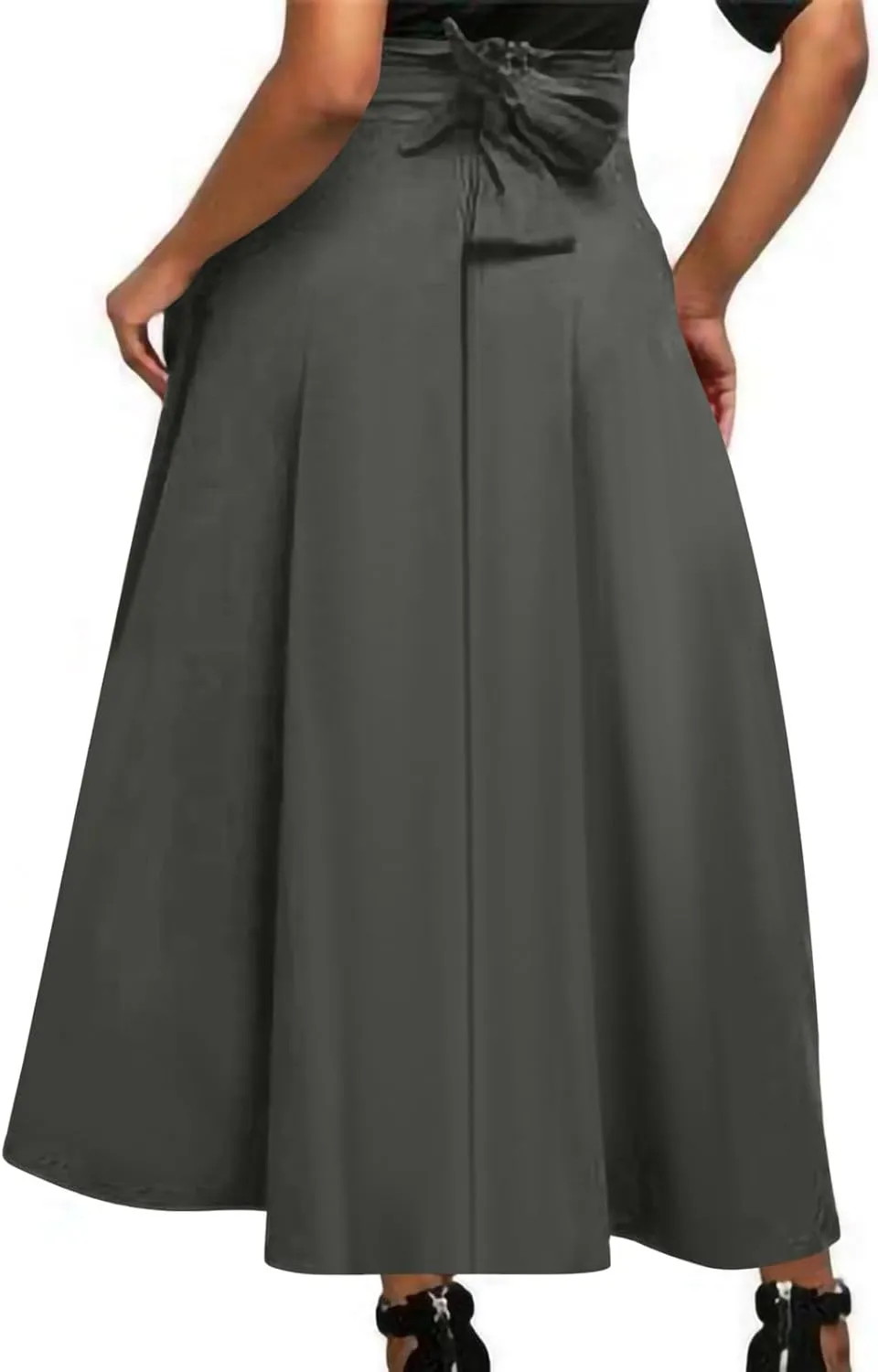 Elegant High Waisted A Line Skirts for Women Flowy Vintage Stretch Pleated Maxi Skirt Knee Length Dress