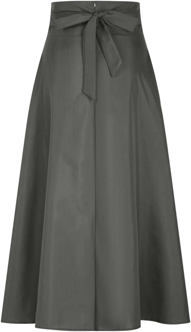 Elegant High Waisted A Line Skirts for Women Flowy Vintage Stretch Pleated Maxi Skirt Knee Length Dress