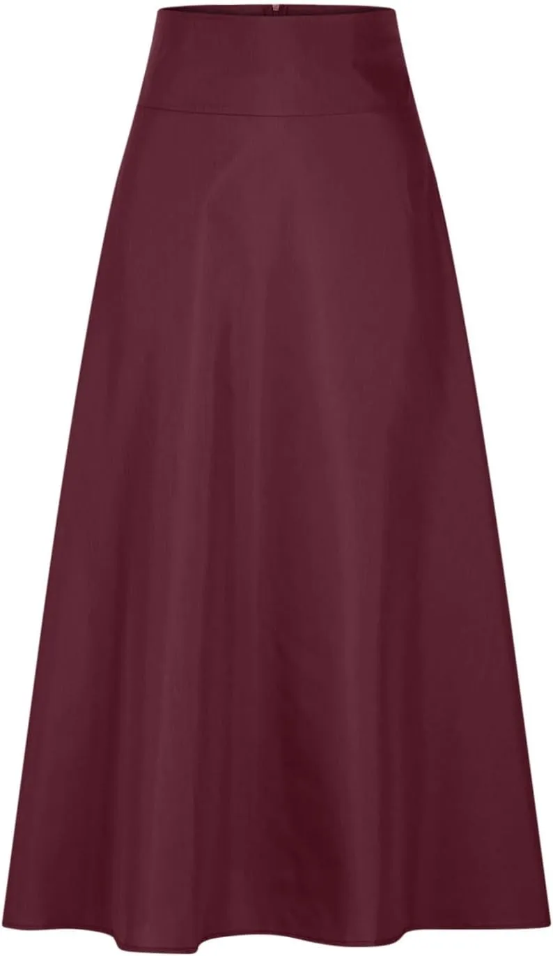 Elegant High Waisted A Line Skirts for Women Flowy Vintage Stretch Pleated Maxi Skirt Knee Length Dress
