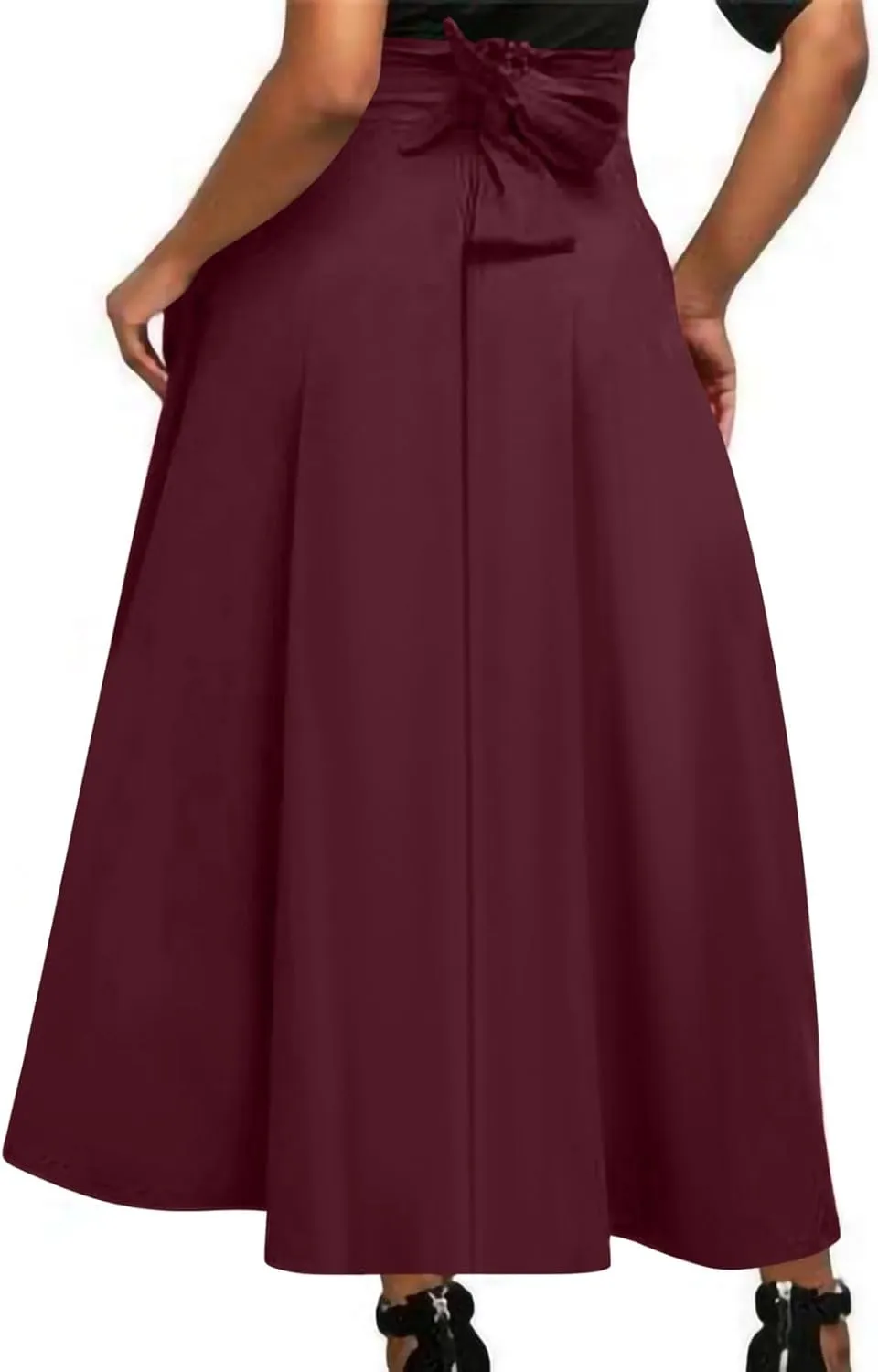 Elegant High Waisted A Line Skirts for Women Flowy Vintage Stretch Pleated Maxi Skirt Knee Length Dress