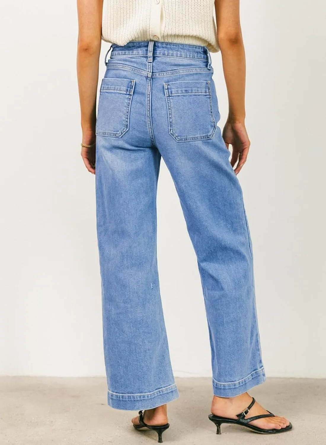 EVALESS Womens Wide Leg Jeans High Waisted Stretchy Loose Denim Pants