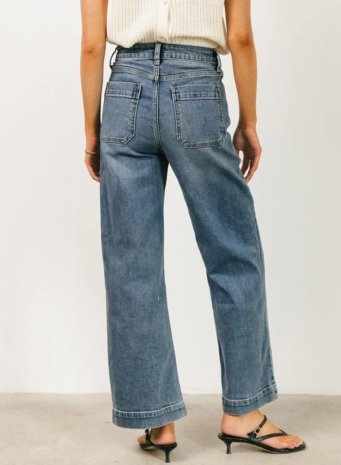 EVALESS Womens Wide Leg Jeans High Waisted Stretchy Loose Denim Pants