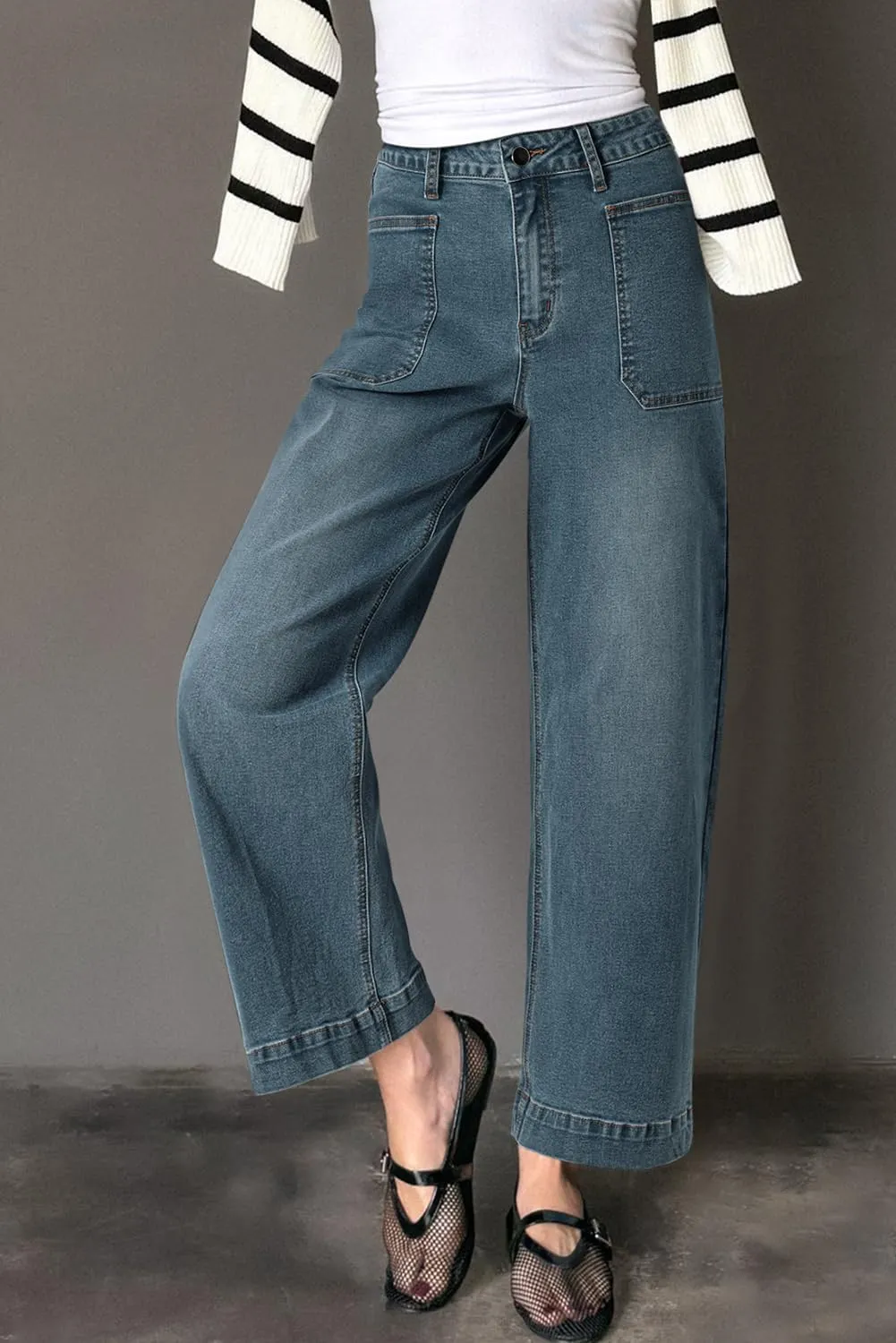 EVALESS Womens Wide Leg Jeans High Waisted Stretchy Loose Denim Pants