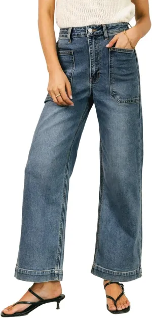 EVALESS Womens Wide Leg Jeans High Waisted Stretchy Loose Denim Pants