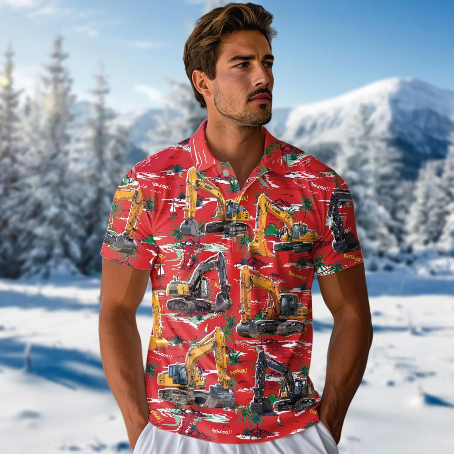 Excavator Polo Shirts for Men - Digger Men's Regular Fit Quick Dry Golf Polo Shirt Series 13