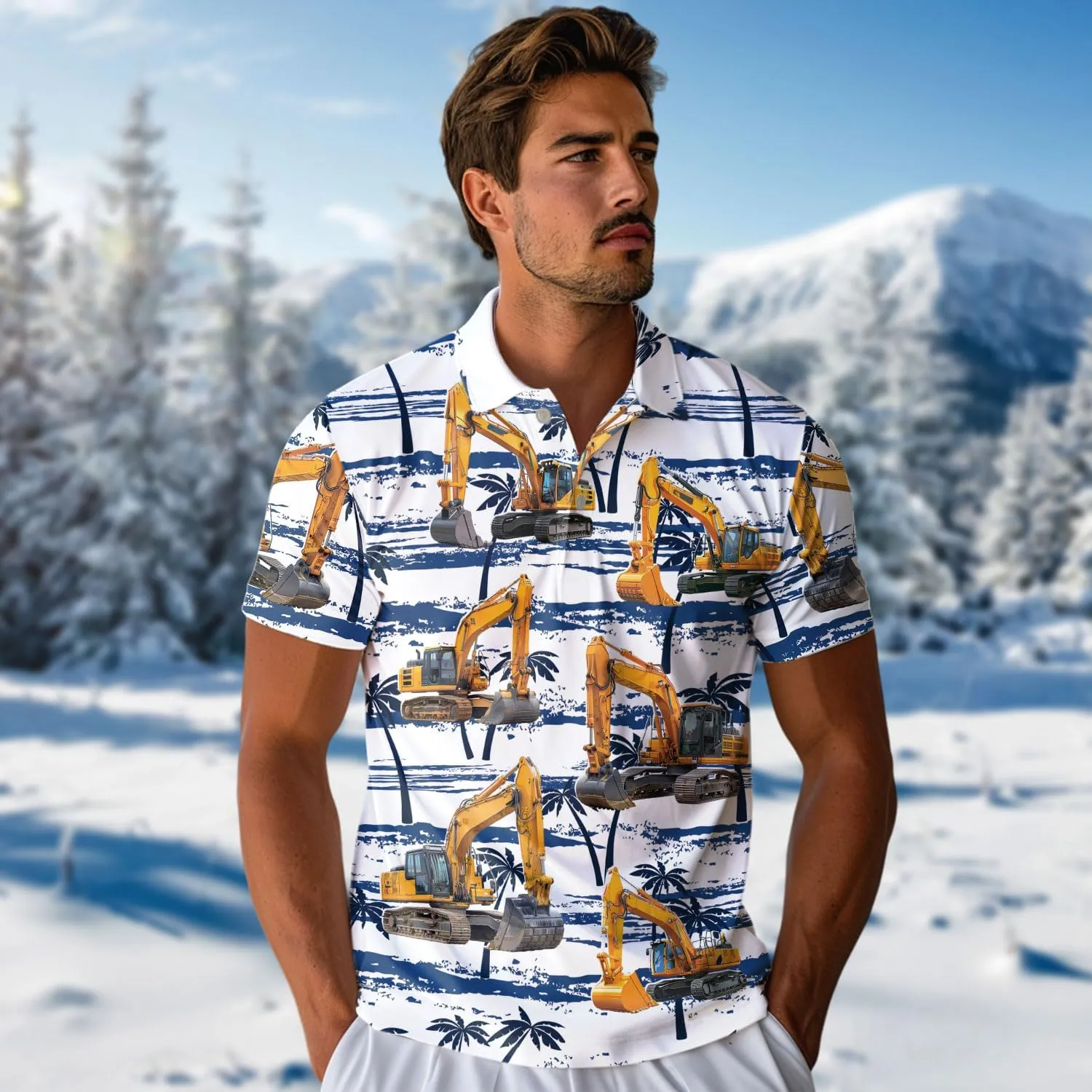 Excavator Polo Shirts for Men - Digger Men's Regular Fit Quick Dry Golf Polo Shirt Series 13