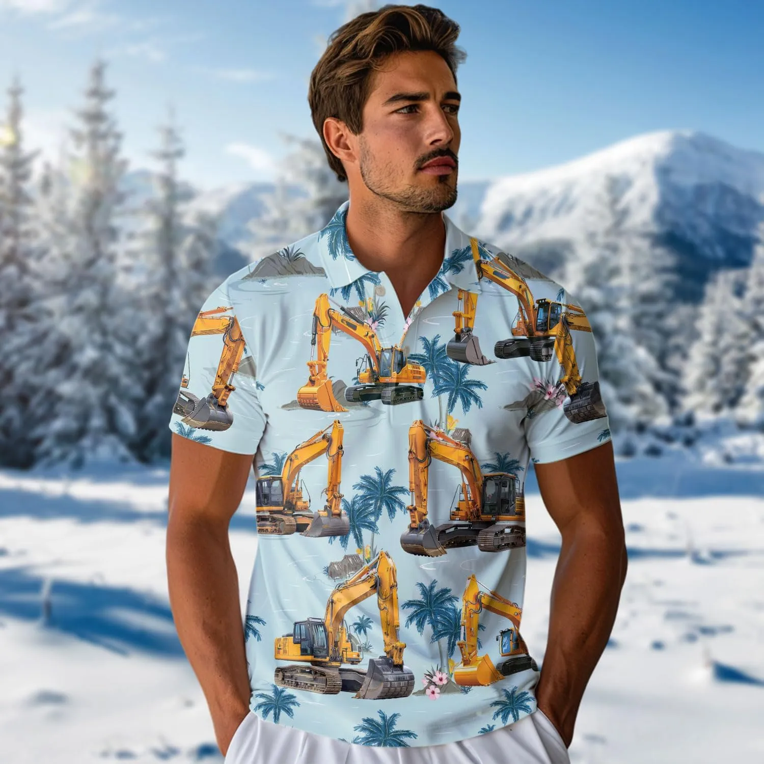 Excavator Polo Shirts for Men - Digger Men's Regular Fit Quick Dry Golf Polo Shirt Series 13