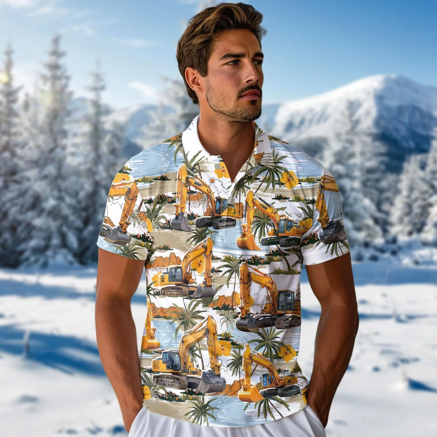 Excavator Polo Shirts for Men - Digger Men's Regular Fit Quick Dry Golf Polo Shirt Series 13