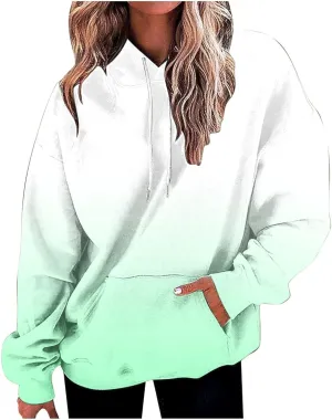 Fall Hoodie for Women Oversized Casual Gradient Color Long Sleeve Pullover Sweatshirts Fashion Hooded Lightweight Tops