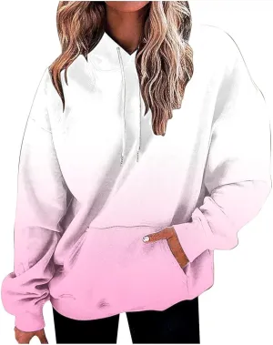 Fall Hoodie for Women Oversized Casual Gradient Color Long Sleeve Pullover Sweatshirts Fashion Hooded Lightweight Tops