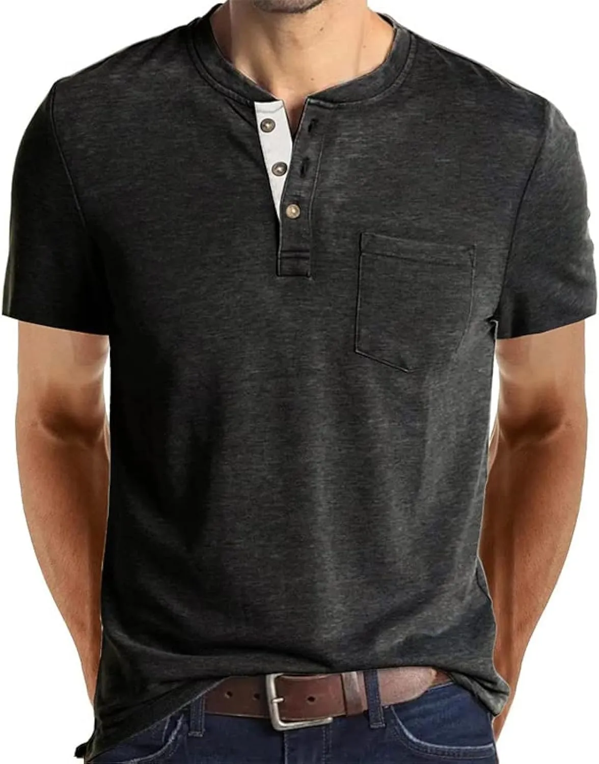 FANARCHER Mens Henley Short Sleeve T-Shirts Casual Tee Shirts Cotton Summer Tops