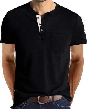 FANARCHER Mens Henley Short Sleeve T-Shirts Casual Tee Shirts Cotton Summer Tops