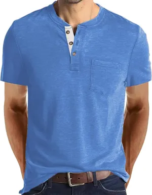 FANARCHER Mens Henley Short Sleeve T-Shirts Casual Tee Shirts Cotton Summer Tops