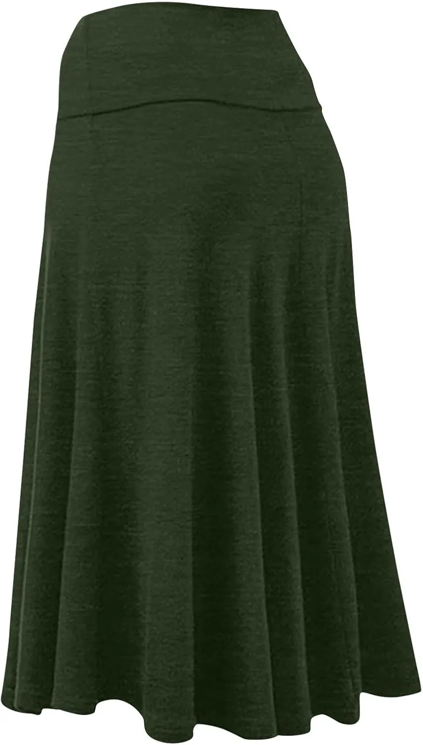 FlekmanArt Women's Basic Midi Skirt Versatile Stretchy Flared Summer Casual High Waisted Skirt Pleated A-Line Skirts