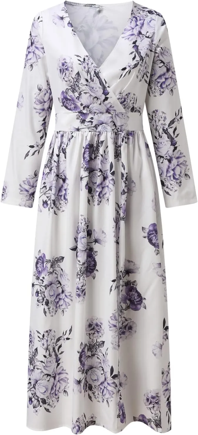 Floral Dresses for Women Sleeveless Wrap V Neck Sun Dresses Side Split Sexy Flowy Maxi Long Dress