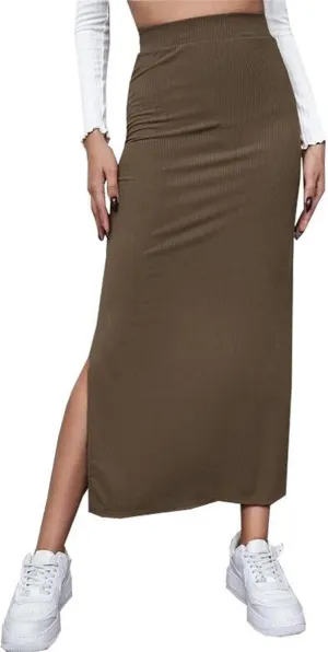 Flowy Casual Skirts for Women Long Solana Pull On Slip Maxi Skirt Low Slit Flowy Maxi Skirt