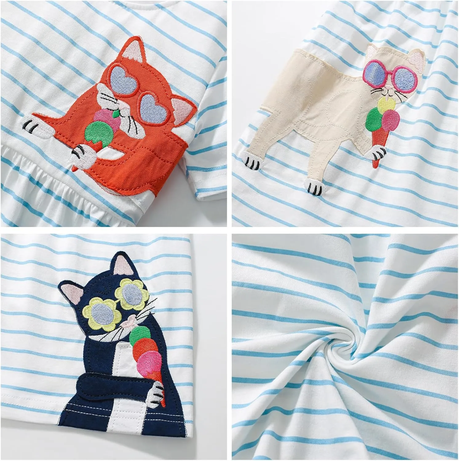 FreeLu Toddler Girls Cartoon Clothes Summer Casual Dress Embroidery Floral Dresses 2-8Y