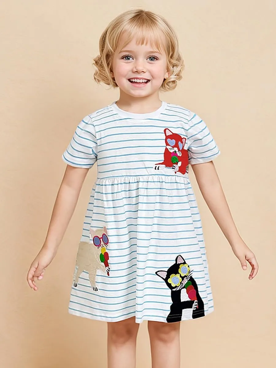 FreeLu Toddler Girls Cartoon Clothes Summer Casual Dress Embroidery Floral Dresses 2-8Y