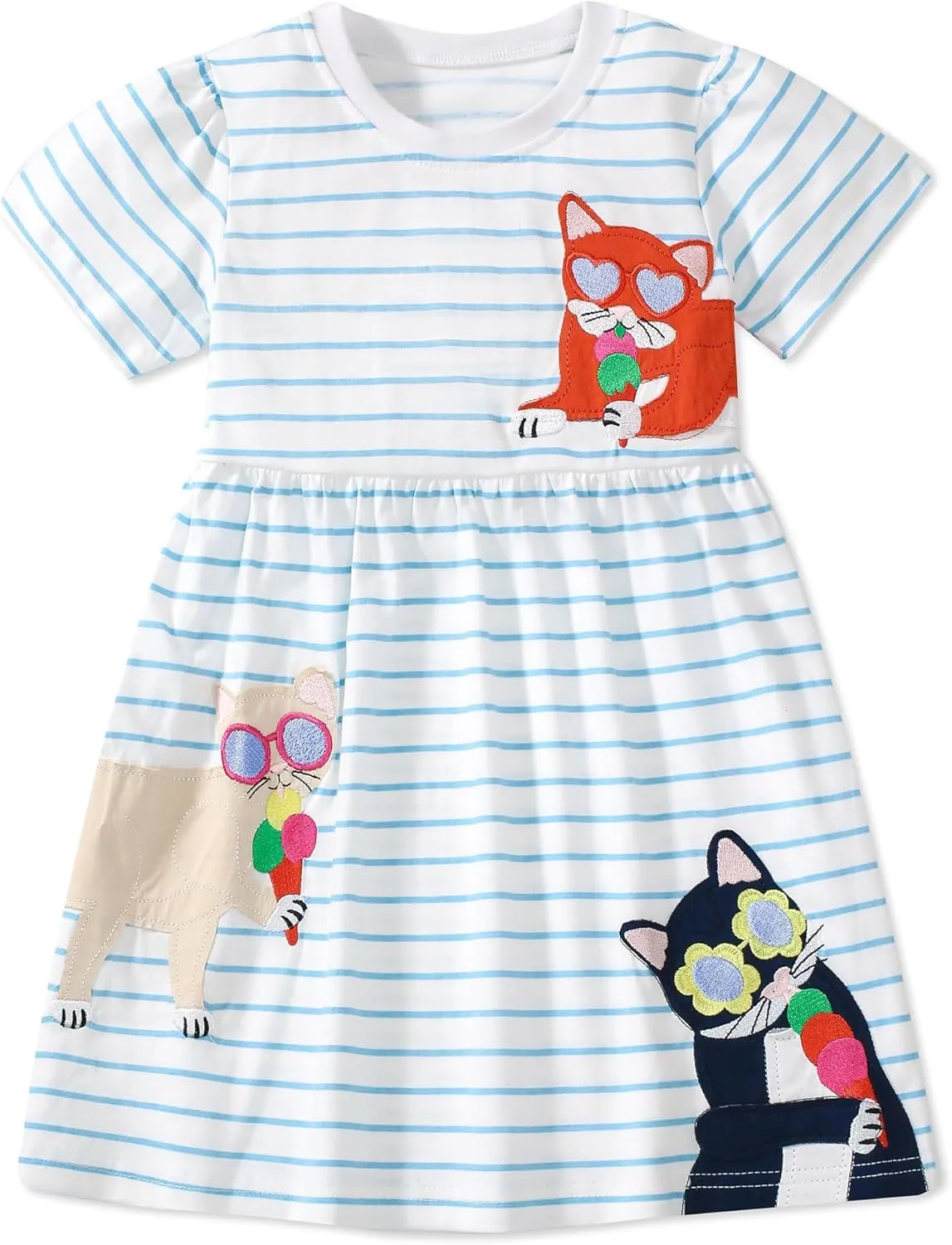 FreeLu Toddler Girls Cartoon Clothes Summer Casual Dress Embroidery Floral Dresses 2-8Y
