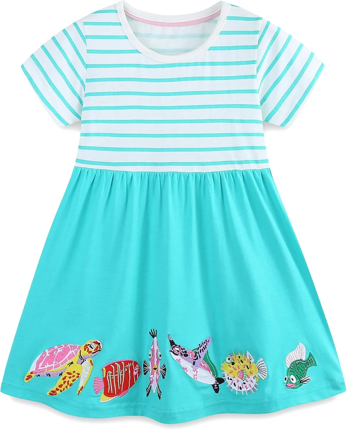 FreeLu Toddler Girls Cartoon Clothes Summer Casual Dress Embroidery Floral Dresses 2-8Y