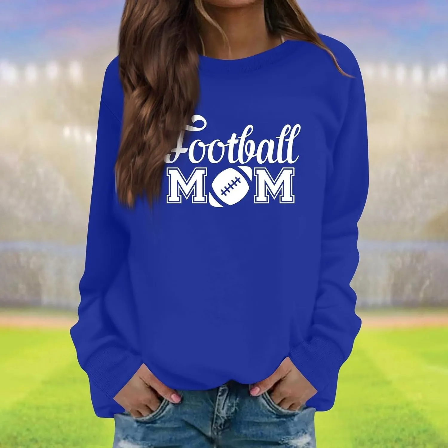 Game Day Sweatshirt for Women Funny Letter Print Basic Crewneck Long Sleeve Hoodless Tunics Fall Trendy Pullover Tops