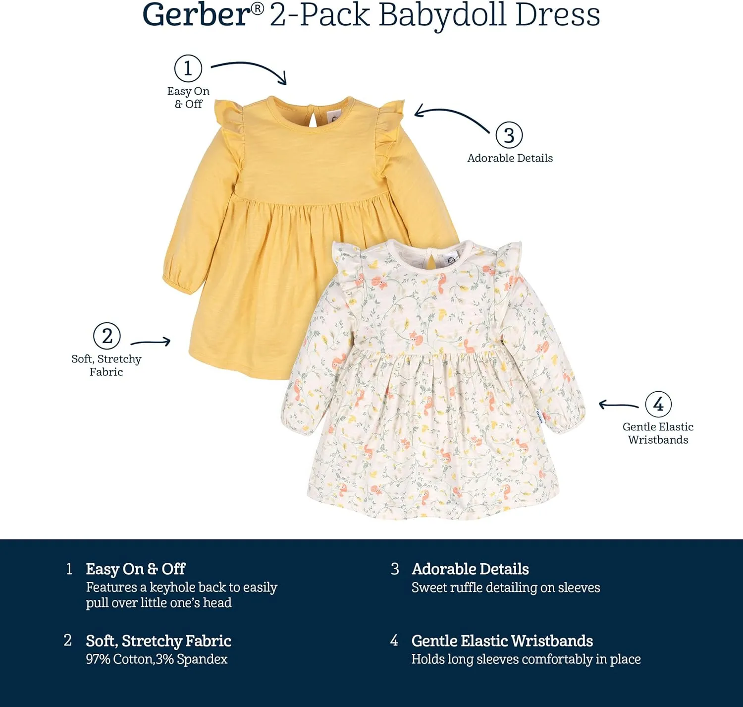 Gerber Baby Girls' Toddler 2-Pack Long Sleeve Dresses