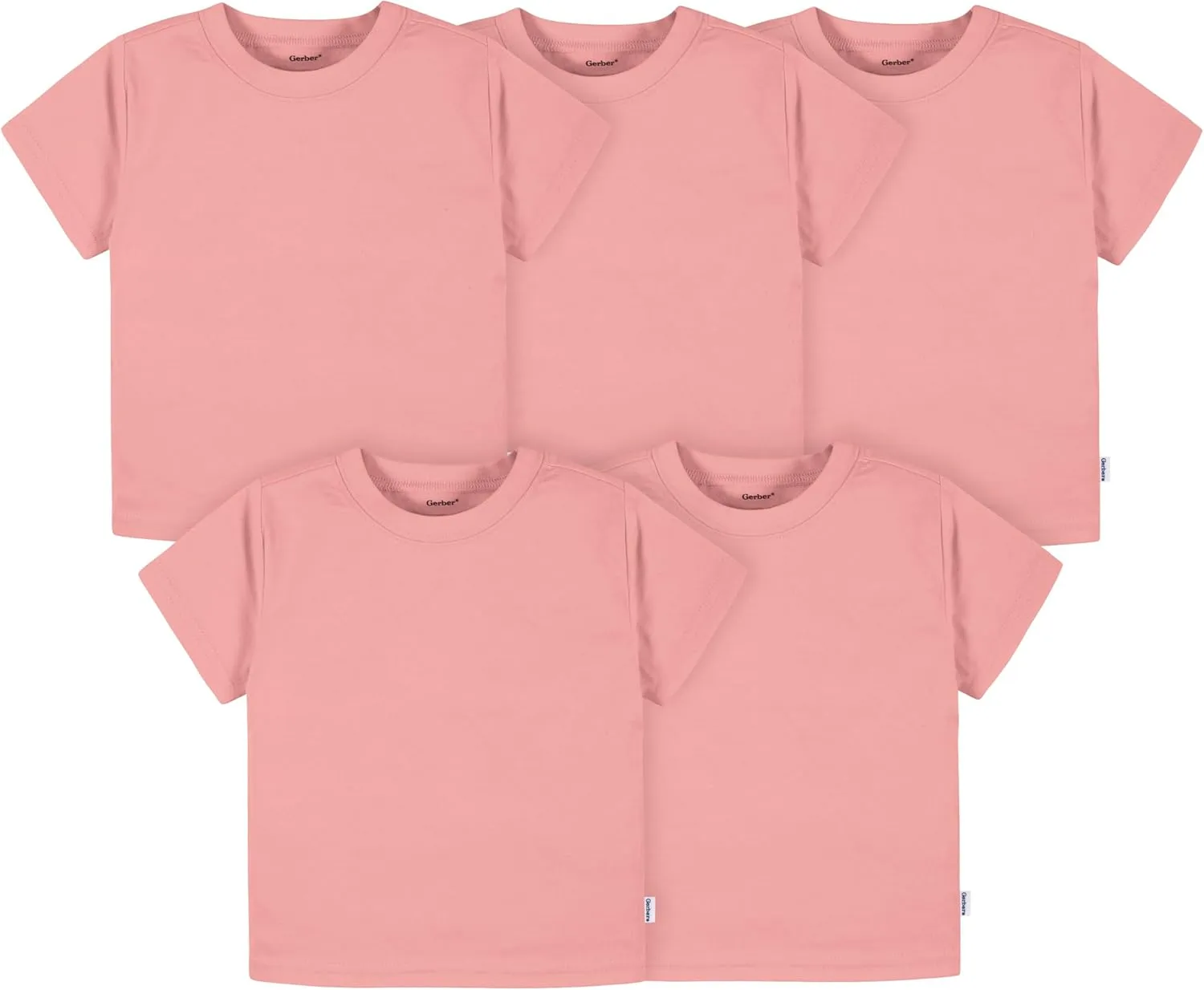 Gerber Baby Toddler 5-Pack Solid Short Sleeve T-Shirts Jersey 160 GSM