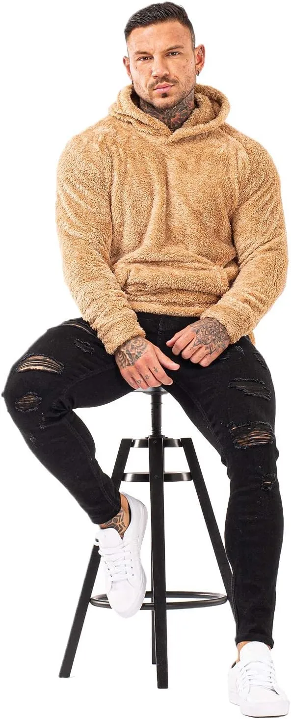 GINGTTO Men's Fuzzy Sherpa Sweatshirt Fashion Pullover Fleece Hoodies