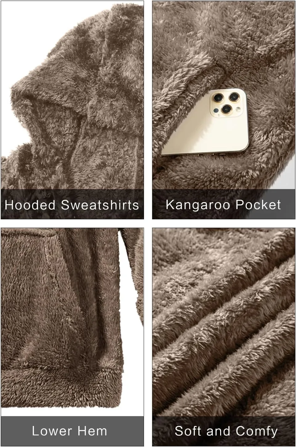 GINGTTO Men's Fuzzy Sherpa Sweatshirt Fashion Pullover Fleece Hoodies