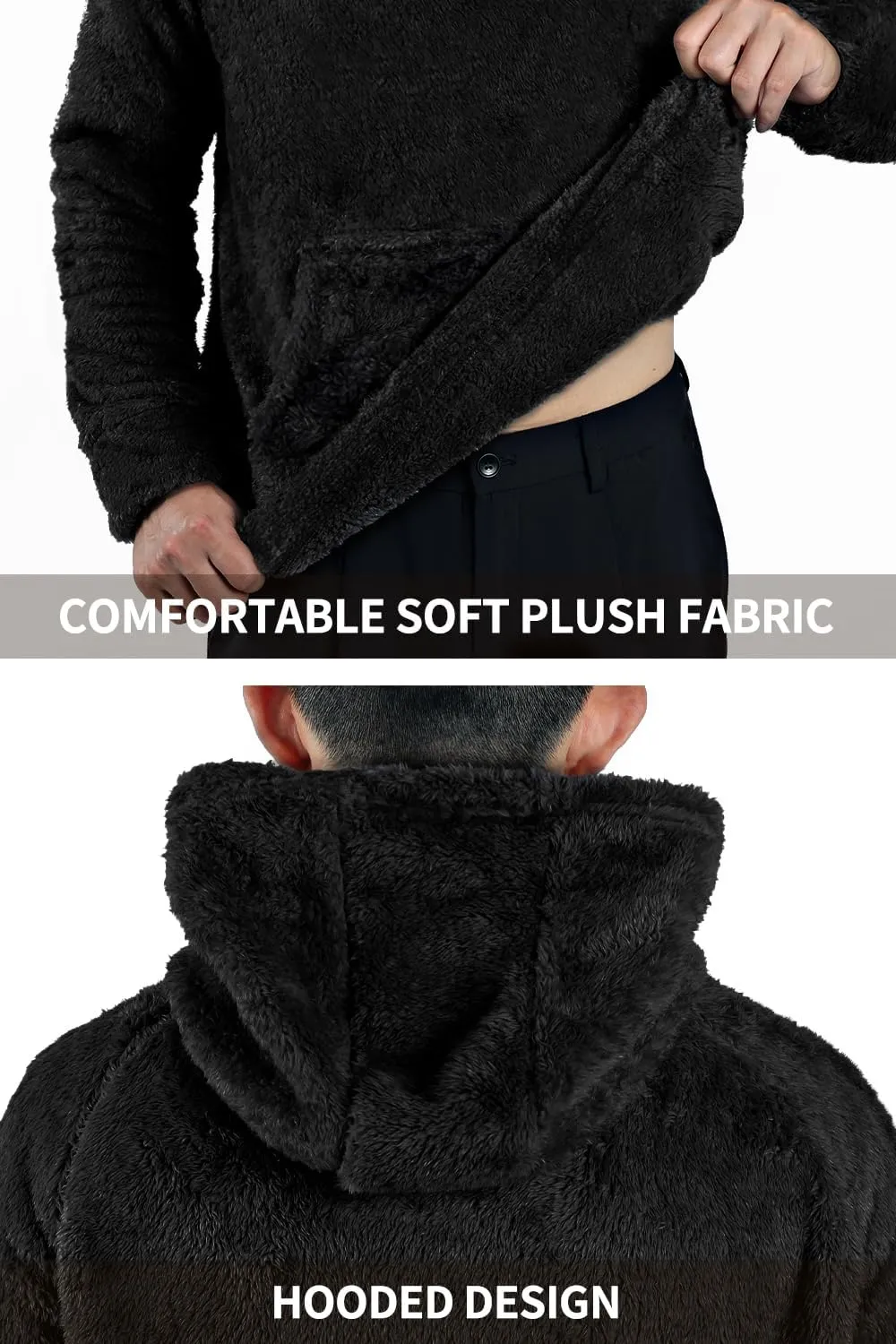 GINGTTO Men's Fuzzy Sherpa Sweatshirt Fashion Pullover Fleece Hoodies