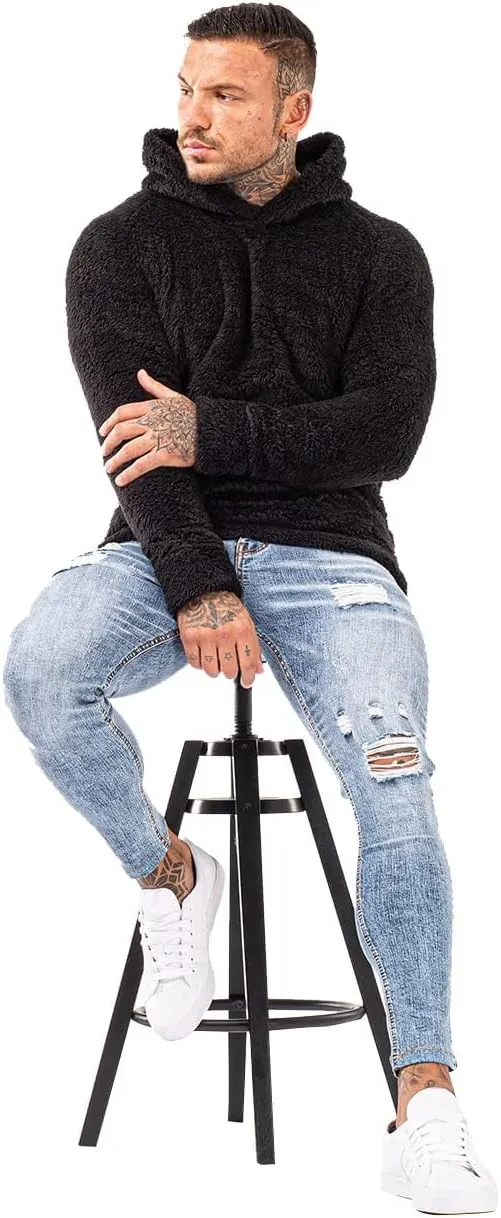 GINGTTO Men's Fuzzy Sherpa Sweatshirt Fashion Pullover Fleece Hoodies