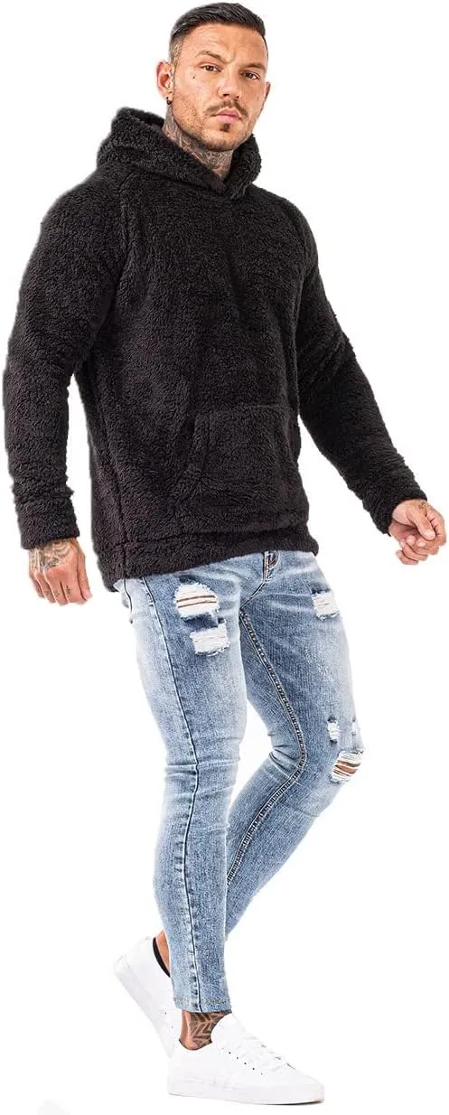 GINGTTO Men's Fuzzy Sherpa Sweatshirt Fashion Pullover Fleece Hoodies