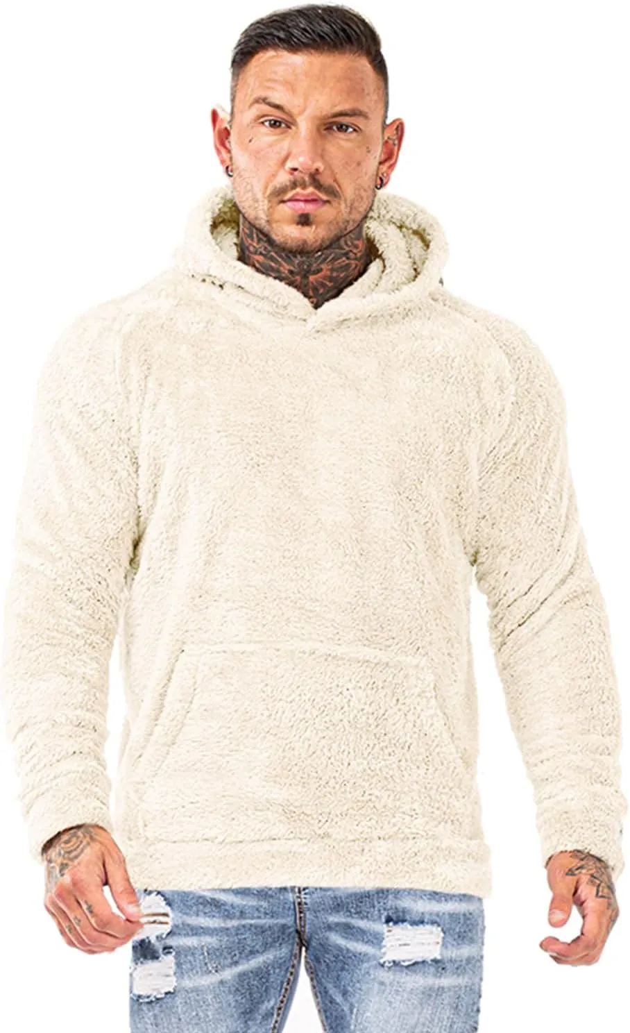 GINGTTO Men's Fuzzy Sherpa Sweatshirt Fashion Pullover Fleece Hoodies