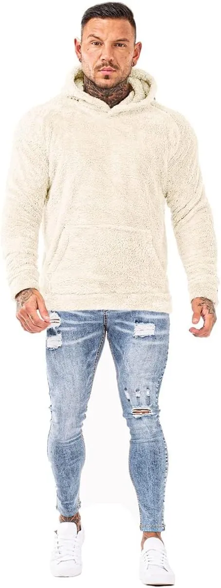 GINGTTO Men's Fuzzy Sherpa Sweatshirt Fashion Pullover Fleece Hoodies