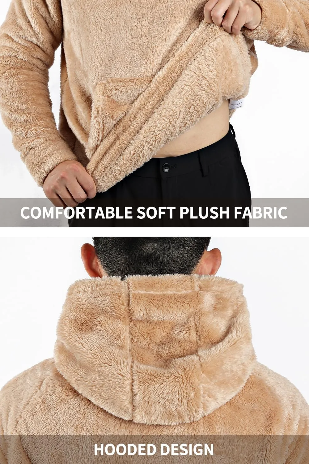 GINGTTO Men's Fuzzy Sherpa Sweatshirt Fashion Pullover Fleece Hoodies