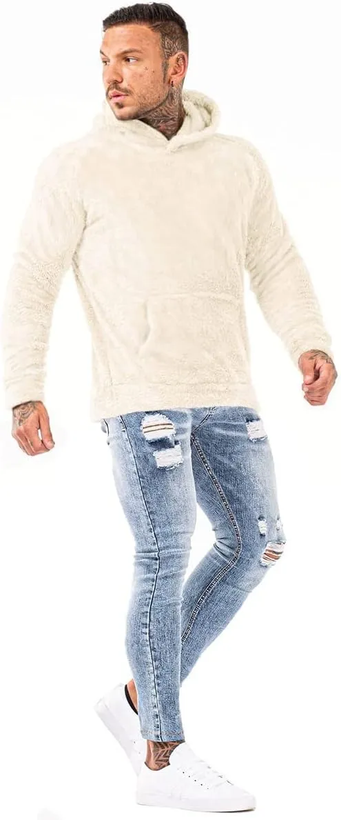 GINGTTO Men's Fuzzy Sherpa Sweatshirt Fashion Pullover Fleece Hoodies