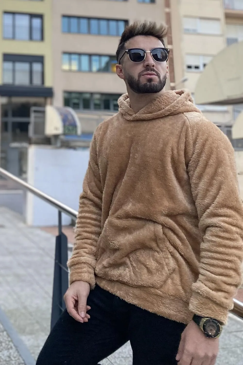 GINGTTO Men's Fuzzy Sherpa Sweatshirt Fashion Pullover Fleece Hoodies