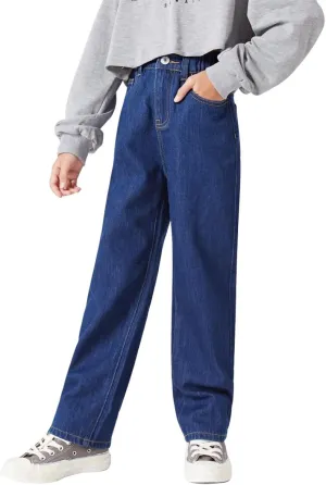 Girls Casual Denim Pants High Waisted Wide Leg Jeans with Pocket