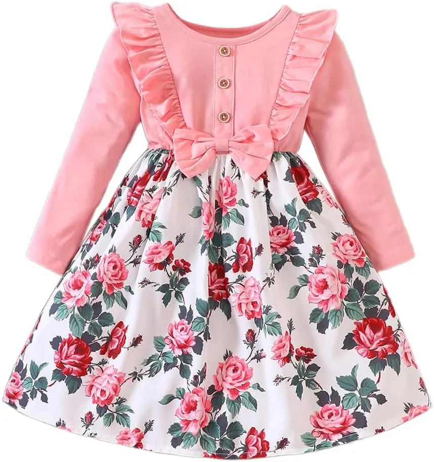 Girls Casual Dress Little Girl Summer Spring Fall Cute Short Sleeve and Long Sleeve Dress Clothes 1-8 Years