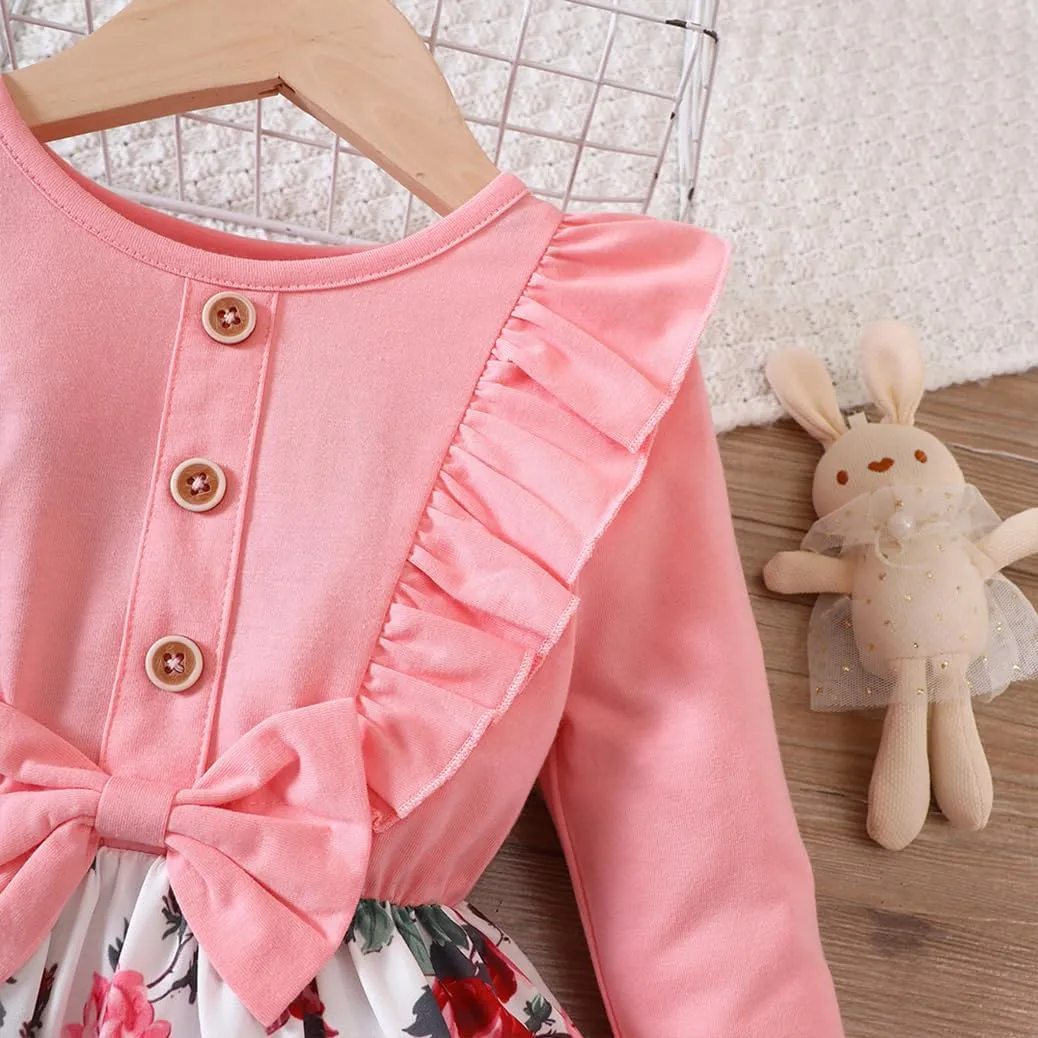 Girls Casual Dress Little Girl Summer Spring Fall Cute Short Sleeve and Long Sleeve Dress Clothes 1-8 Years