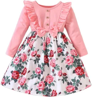 Girls Casual Dress Little Girl Summer Spring Fall Cute Short Sleeve and Long Sleeve Dress Clothes 1-8 Years