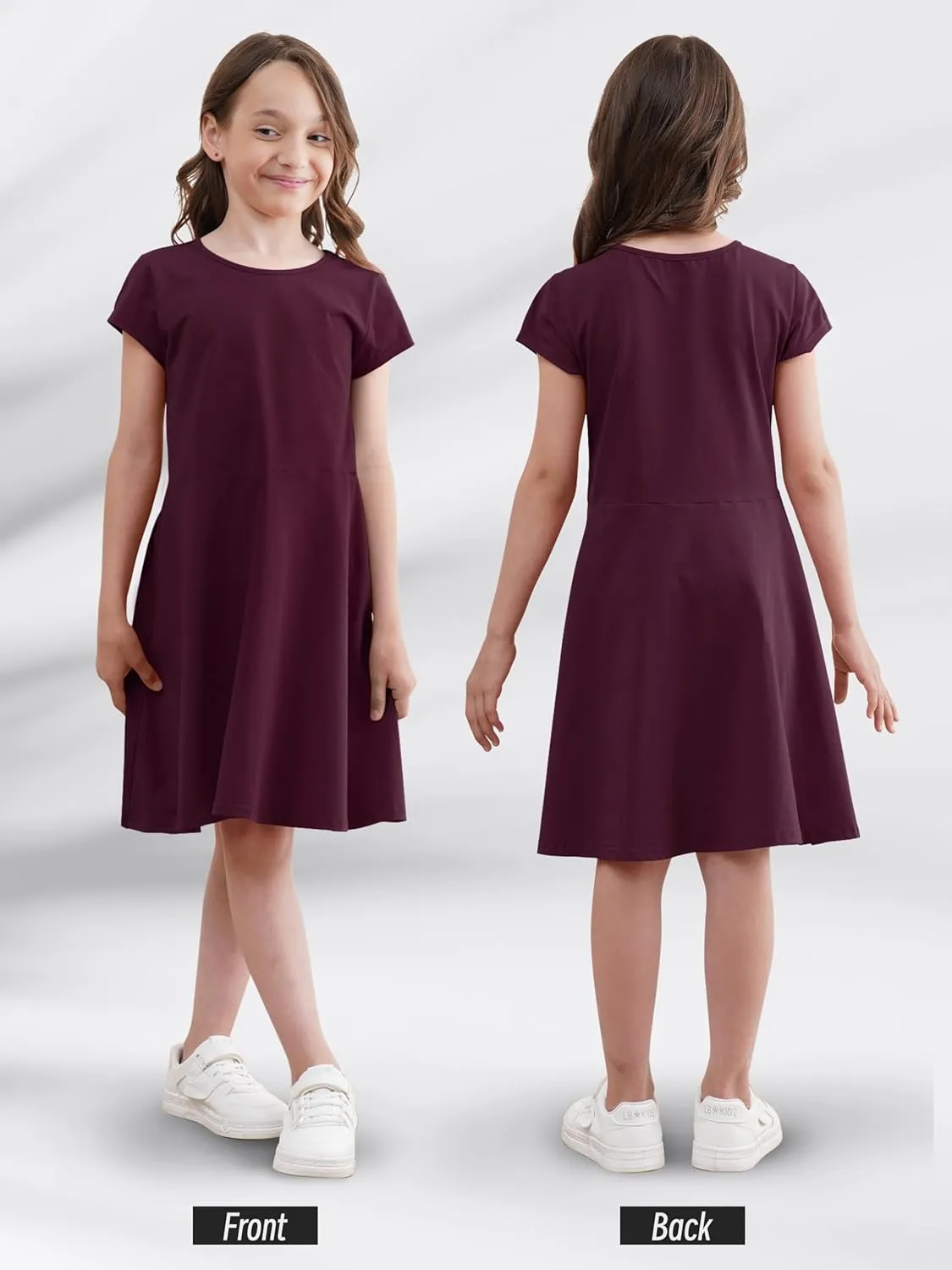 Girls Dress Summer Skater T-Shirt Dress Cotton Toddler Casual Short Sleeve Solid Color Dress for Kids 2-12 Years