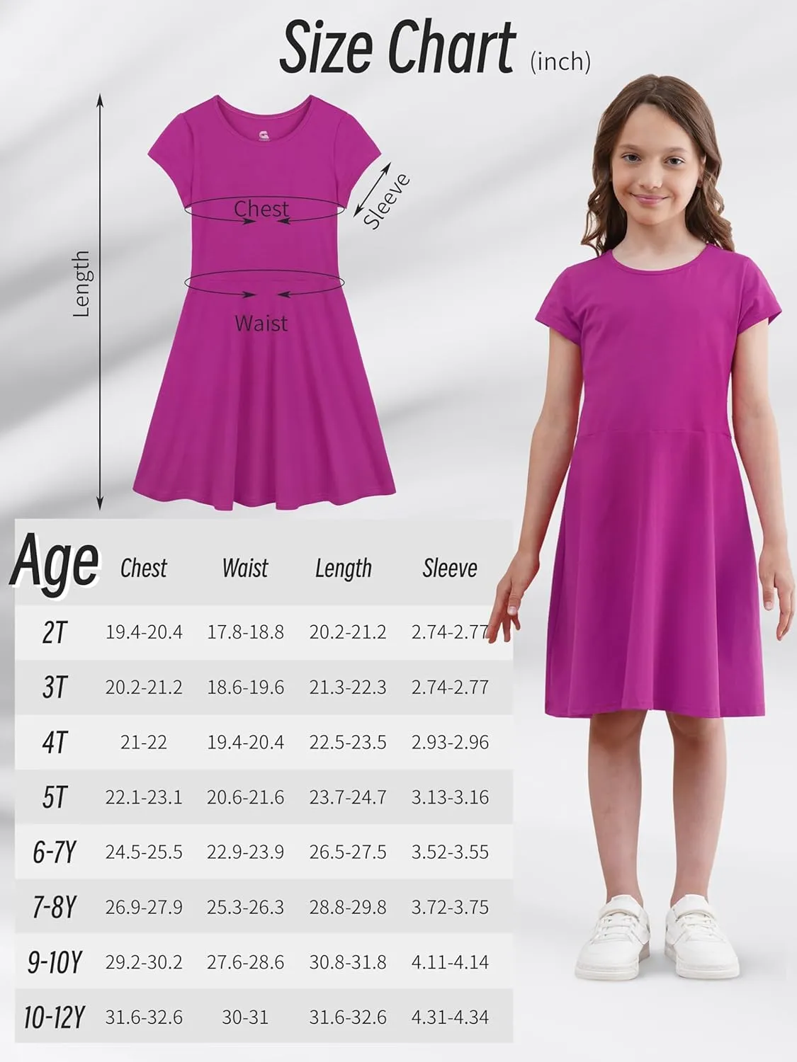 Girls Dress Summer Skater T-Shirt Dress Cotton Toddler Casual Short Sleeve Solid Color Dress for Kids 2-12 Years