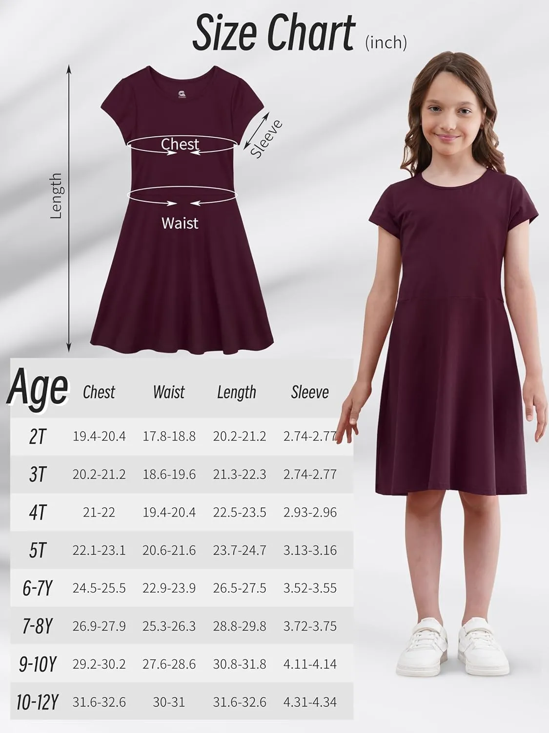 Girls Dress Summer Skater T-Shirt Dress Cotton Toddler Casual Short Sleeve Solid Color Dress for Kids 2-12 Years